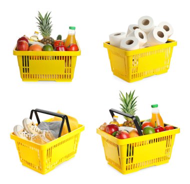 Beyaz arkaplanda alışveriş sepetleri