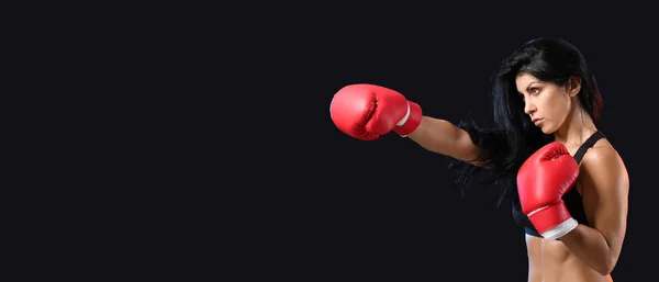 Sporty Female Boxer Dark Background Space Text — Stock Photo, Image