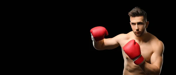 Young Muscled Boxer Dark Background Space Text — Stock Photo, Image