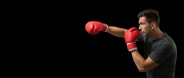 Young Muscled Boxer Dark Background Space Text — Stock Photo, Image