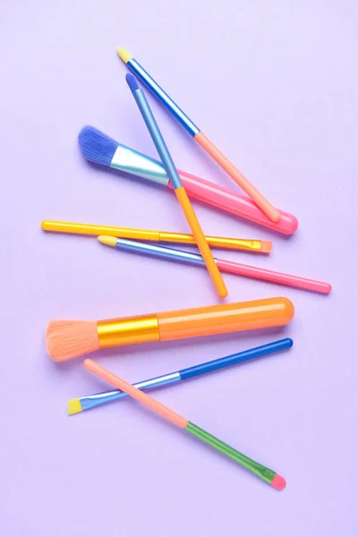 Set Diversi Pennelli Trucco Professionale Sfondo Colori — Foto Stock