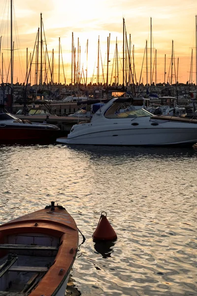 Uitzicht Boot Jachten Bij Zonsondergang — Stockfoto