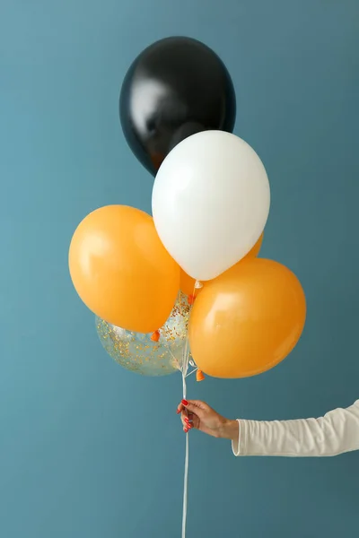 Woman Halloween Balloons Color Wall — Stock Photo, Image