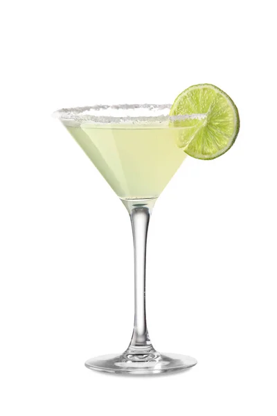 Bicchiere Gustoso Cocktail Margarita Sfondo Bianco — Foto Stock