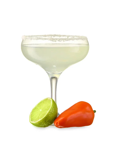 Verre Délicieux Cocktail Margarita Sur Fond Blanc — Photo