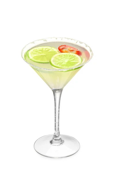 Bicchiere Gustoso Cocktail Margarita Sfondo Bianco — Foto Stock