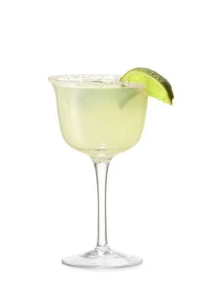 Bicchiere Gustoso Cocktail Margarita Sfondo Bianco — Foto Stock