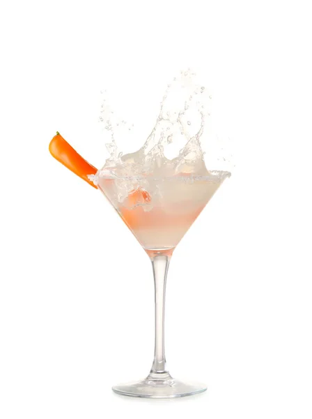 Bicchiere Gustoso Cocktail Margarita Con Spruzzi Sfondo Bianco — Foto Stock