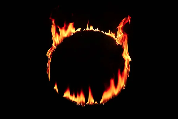 Cadre Flamme Brûlante Sur Fond Noir — Photo