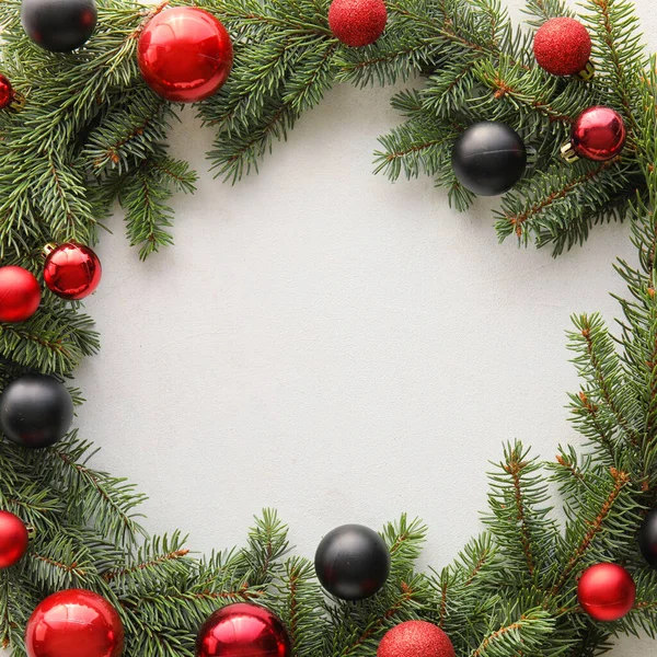 Christmas Wreath Made Fir Branches Beautiful Balls Light Background Closeup — Stock Photo, Image