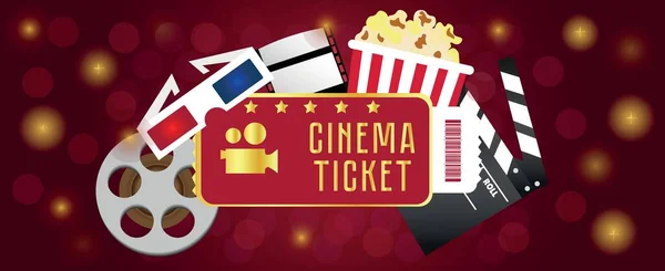 Bandiera Con Popcorn Biglietto Gobbo Film Bobina Film Occhiali Sfondo — Vettoriale Stock
