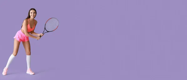 Красивый Теннисист Фиолетовом Фоне Местом Текста — стоковое фото