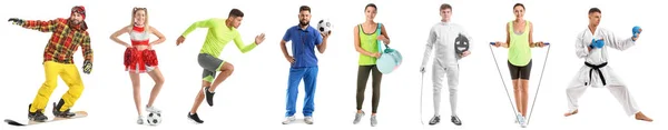 Conjunto Diferentes Deportistas Aislados Blanco — Foto de Stock