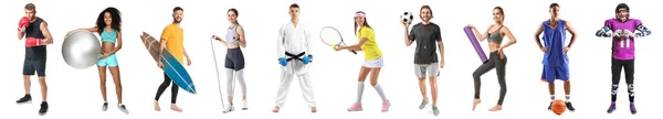 Set Different Sporty People Isolated White — Stock Photo, Image