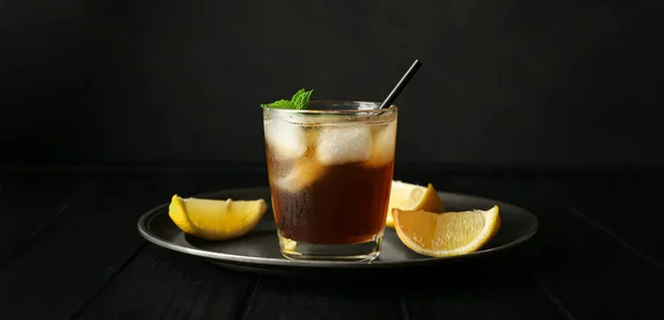 Glass Tasty Long Island Iced Tea Dark Background — Stock Photo, Image