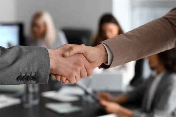 Male Colleagues Shaking Hands Meeting Office Closeup — Stock Photo, Image