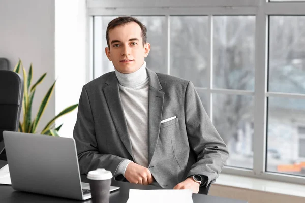 Handsome Business Man Working Table Office — Stock Photo, Image