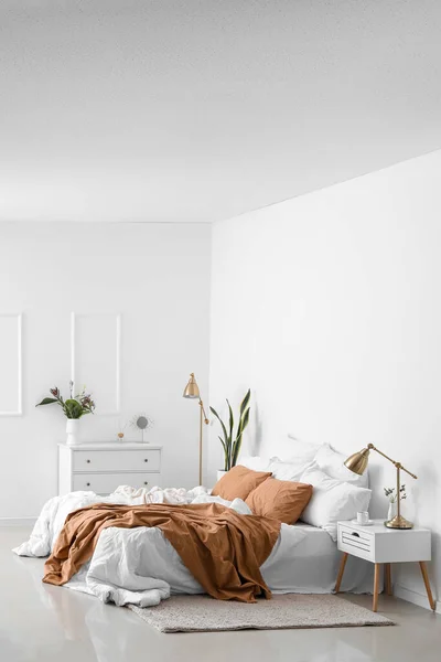 Interior Light Cozy Bedroom Chest Drawers — Stock Photo, Image