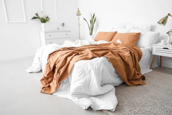 Interior Light Cozy Bedroom Chest Drawers — Stock Photo, Image