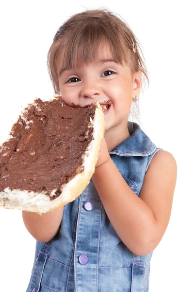 Dziewczynka z duża kanapka — Zdjęcie stockowe