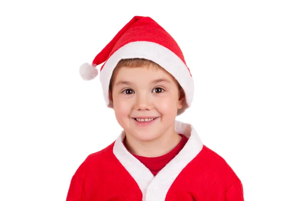 Jongen met kerstman hoed geïsoleerd op witte achtergrond — Stockfoto