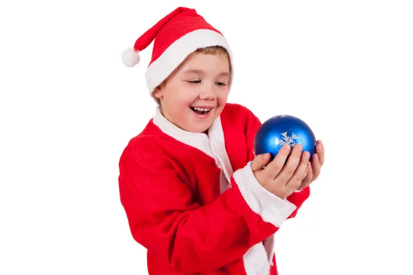 Niño con sombrero de Papá Noel aislado sobre fondo blanco — Foto de Stock