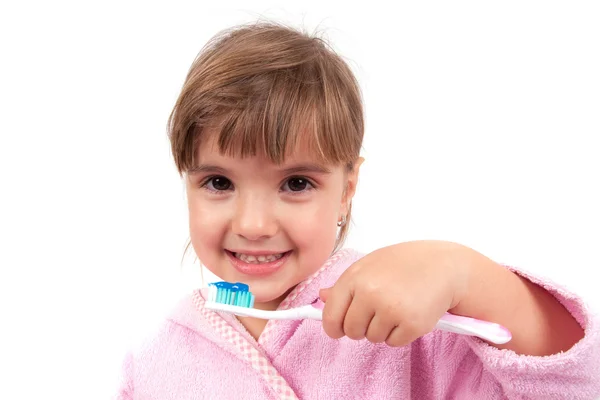 Menina escovando os dentes — Fotografia de Stock