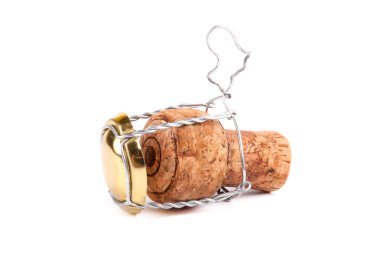 Beyaz arka plan üzerinde izole şampanya şişe cork