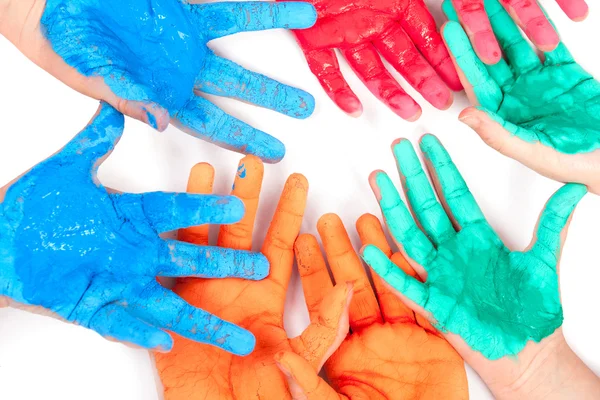 Child paints with hand — Stock Photo, Image