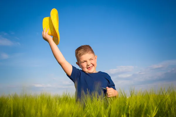 Chlapec v pšenici — Stock fotografie
