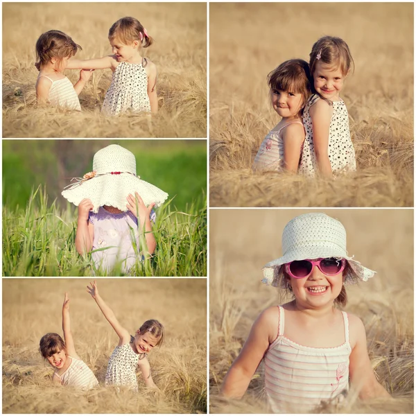 Дети в коллаже из пшеницы — стоковое фото
