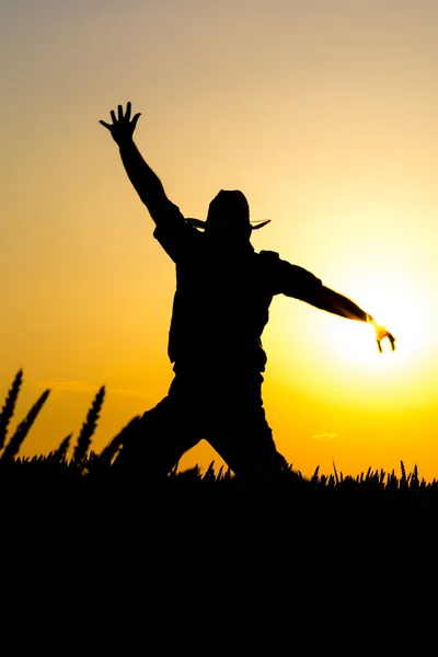 Farmer and sunset — Stock Photo, Image