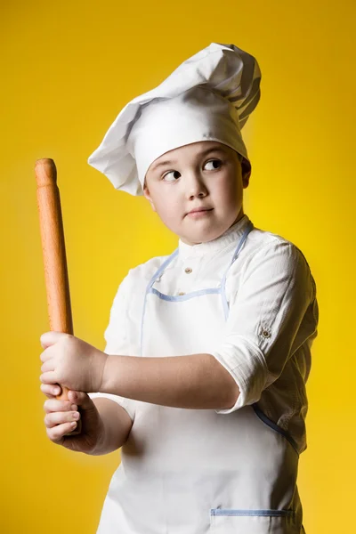 Little boy chef in uniform — Stock Photo, Image