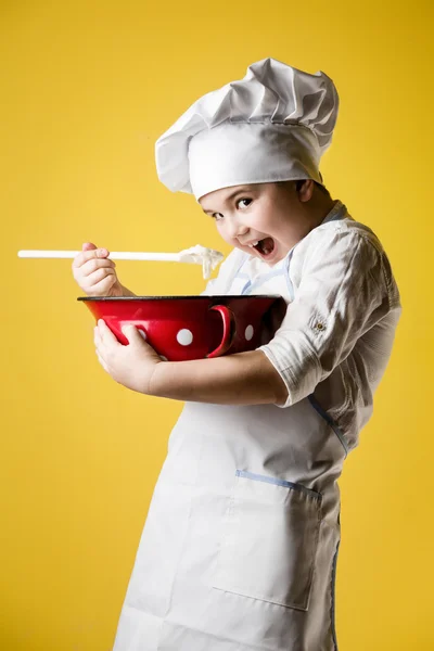 Liten pojke kock i uniform — Stockfoto