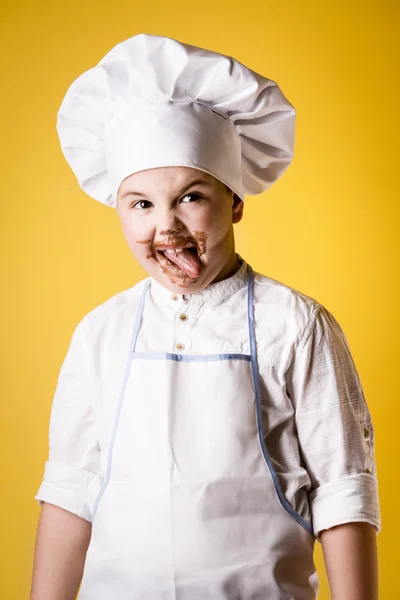 Little boy chef in uniform — Stock Photo, Image