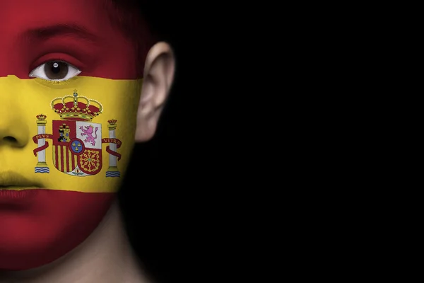 Visage humain peint avec le drapeau d'Espagne — Photo