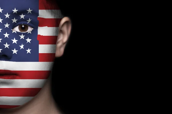 Emberi arcot, festett, Amerikai Egyesült Államok zászlaja — Stock Fotó