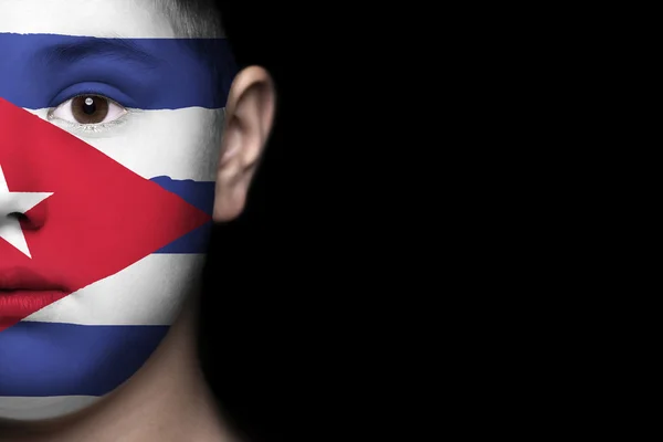 Rostro humano pintado con bandera de Cuba — Foto de Stock
