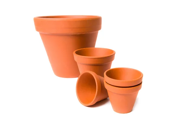 Clay flower pots, isolated on white — Stock Photo, Image