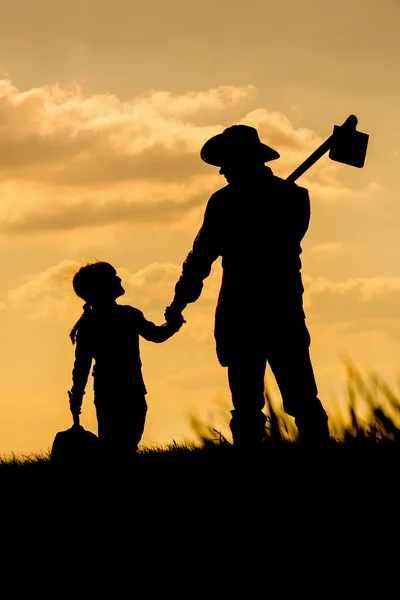 Agricoltore e tramonto — Foto Stock