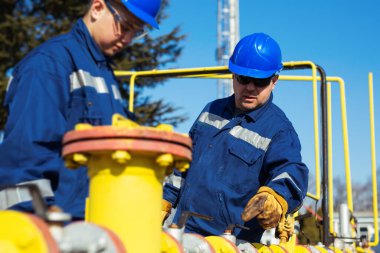 Erkek işçi görsel boru hattı petrol ve gaz teftişi