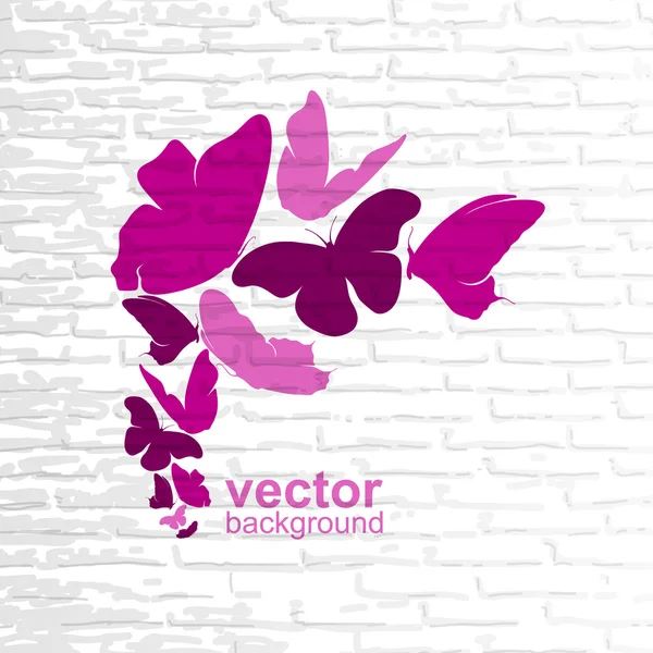 Pink butterflies on a wall background — Stock Vector