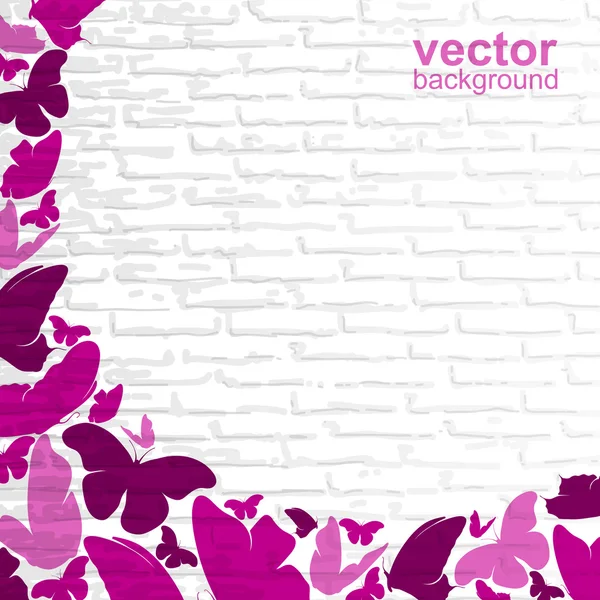 Pink butterflies on a wall background — Stock Vector