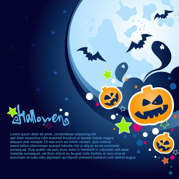 Хэллоуин на фоне большой луны, призраков и упырей
