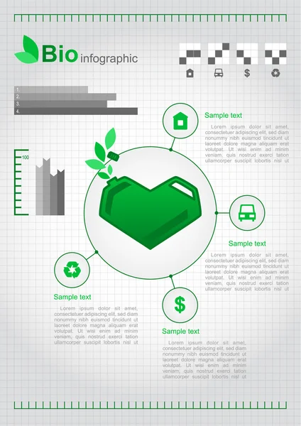 Concepto de diseño ecológico con latas verdes en forma de corazón. Elementos ecoinfográficos. Conjunto de vectores — Vector de stock
