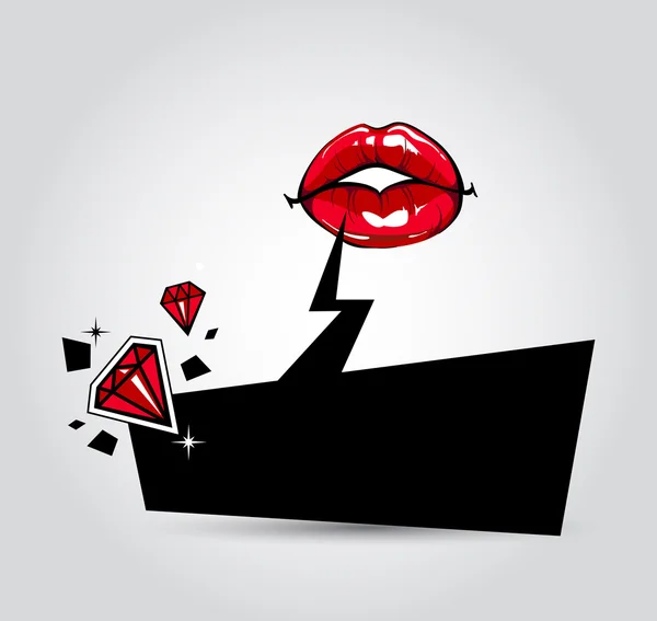 Composition abstraite avec lèvres sexy, bulle vocale et bijoux. Illustration de mode — Image vectorielle