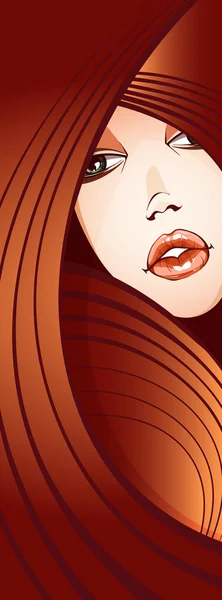 Красивая рыжая девушка. Векторные длинные волосы. Баннер — стоковый вектор