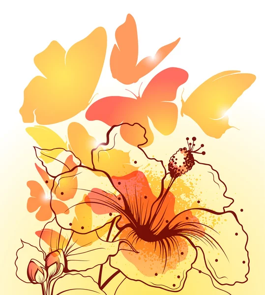 Vektor bakgrund med blommor och fjärilar. — Stock vektor