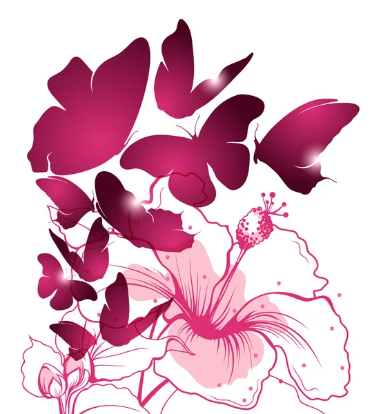Vektor illustration av fjärilar och blommor — Stock vektor