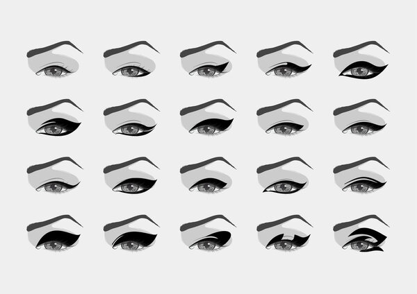 Vector female eyes with various eyeliner